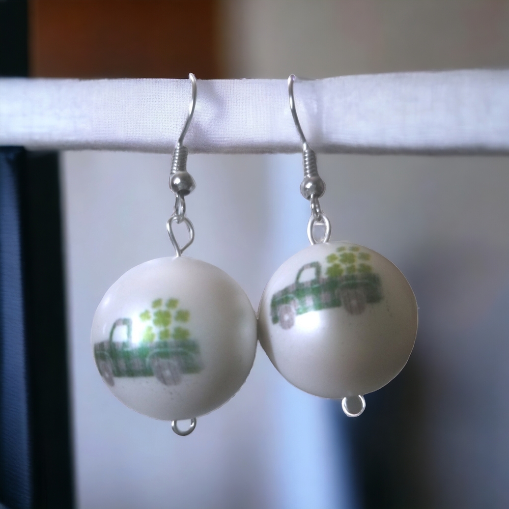⭐Vintage Green Truck Gumball Style 1" Dangle Earrings, St. Patrick's Day Accesso